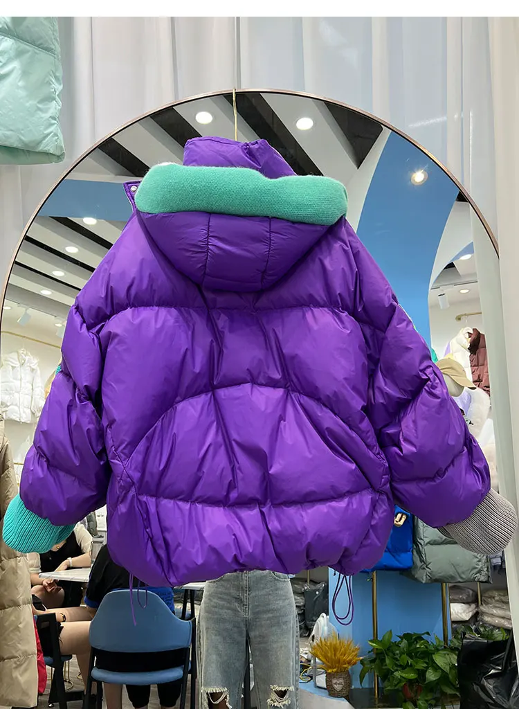 Womens Clothing Winter Female Short Down Jacket Hooded Patchwork Korean Fashion Duck Down Coat Short Jacket Parka Feather Woman