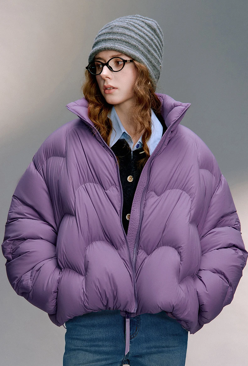 TOYOUTH Women 90% White Duck Down Jacket 2025 Winter New Ultra Lightweight Wave Pattern Stand Up Collar Short Parkas Coat