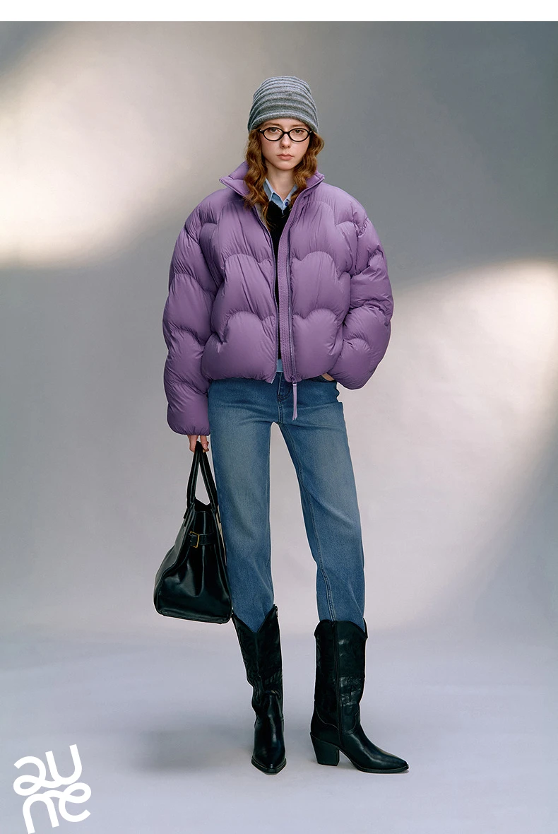 TOYOUTH Women 90% White Duck Down Jacket 2025 Winter New Ultra Lightweight Wave Pattern Stand Up Collar Short Parkas Coat