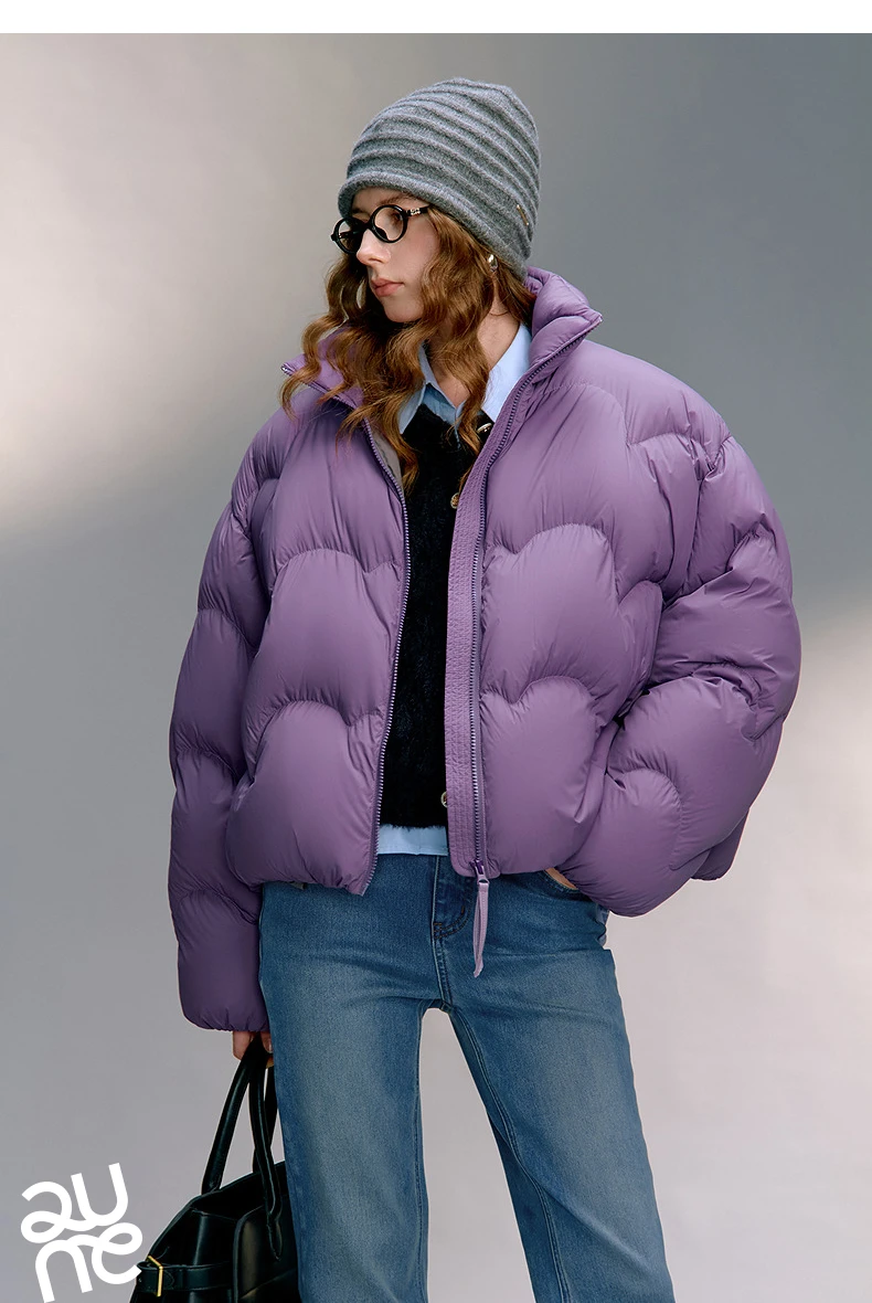 TOYOUTH Women 90% White Duck Down Jacket 2025 Winter New Ultra Lightweight Wave Pattern Stand Up Collar Short Parkas Coat