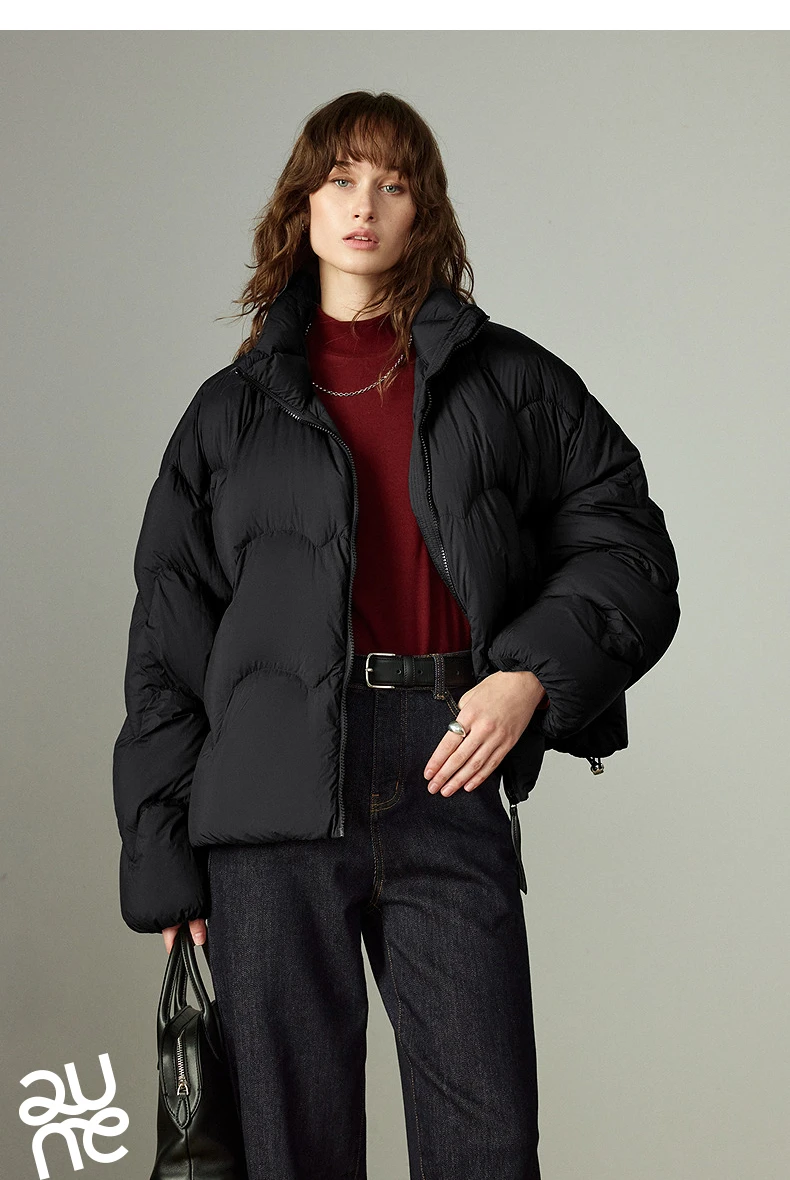 TOYOUTH Women 90% White Duck Down Jacket 2025 Winter New Ultra Lightweight Wave Pattern Stand Up Collar Short Parkas Coat