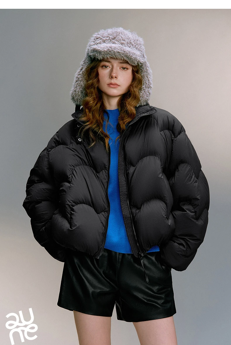 TOYOUTH Women 90% White Duck Down Jacket 2025 Winter New Ultra Lightweight Wave Pattern Stand Up Collar Short Parkas Coat