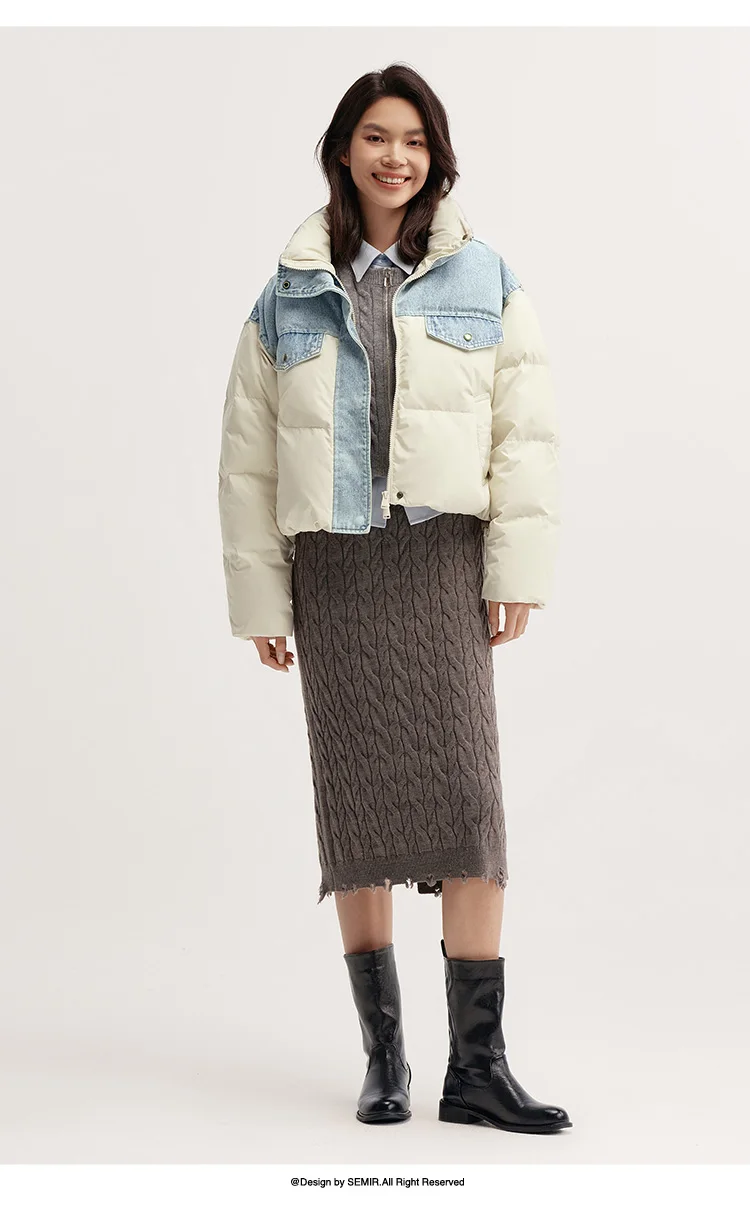 Semir Down Jacket Women Waterproof Patchwork Oversize Stand Collar 2026 Winter New Trendy Coat