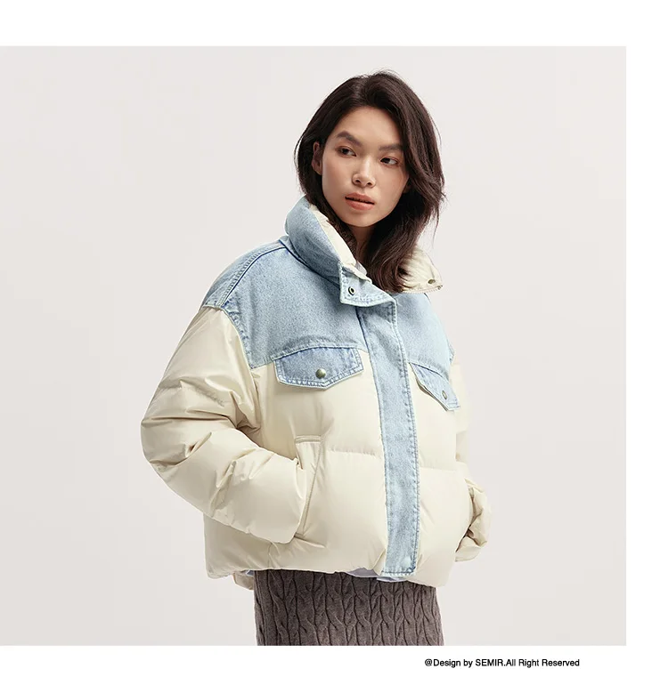 Semir Down Jacket Women Waterproof Patchwork Oversize Stand Collar 2026 Winter New Trendy Coat