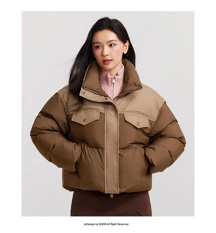 Semir Down Jacket Women Waterproof Patchwork Oversize Stand Collar 2026 Winter New Trendy Coat