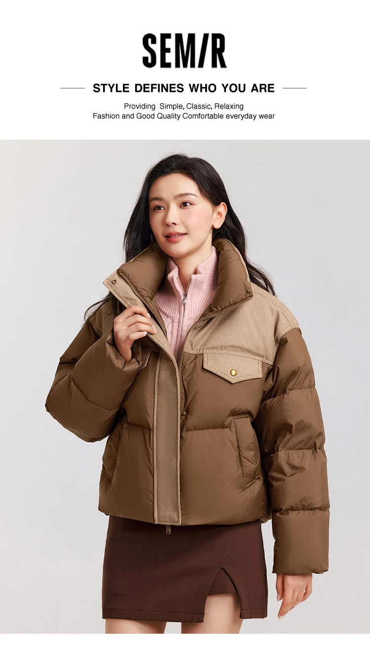 Semir Down Jacket Women Waterproof Patchwork Oversize Stand Collar 2026 Winter New Trendy Coat