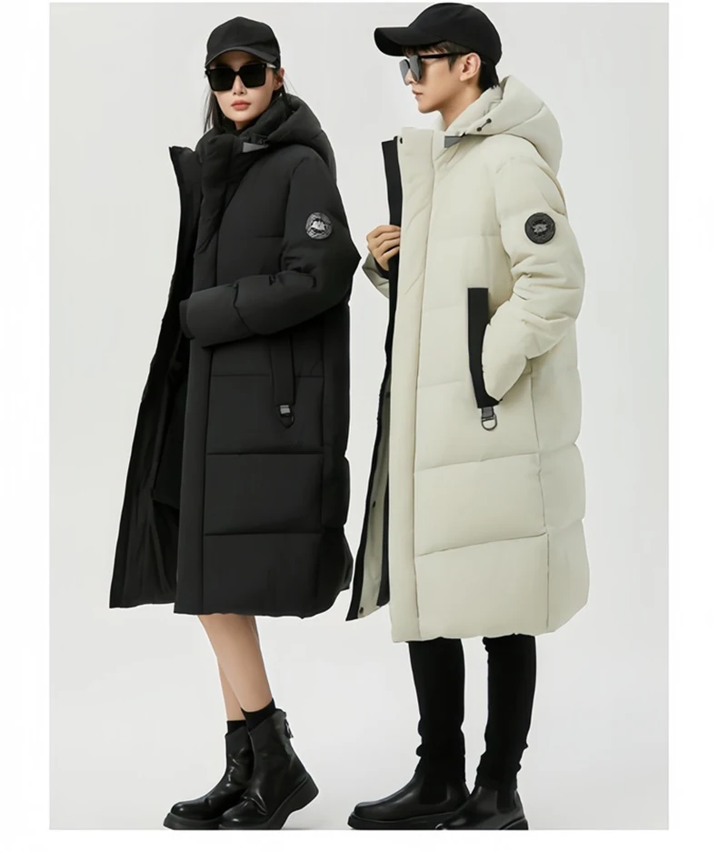 Winter Long Down Jacket Women Windbreaker Jacket Fashion Couple Down Coat Warm Hooded Thick Winter Windproof Waterproof Men Coat