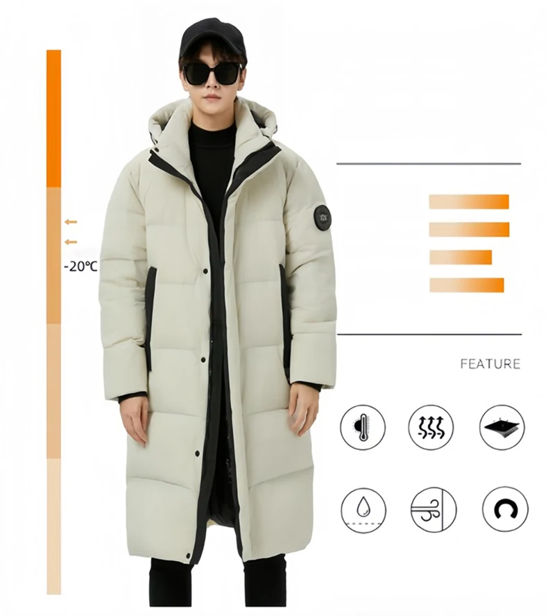 Winter Long Down Jacket Women Windbreaker Jacket Fashion Couple Down Coat Warm Hooded Thick Winter Windproof Waterproof Men Coat
