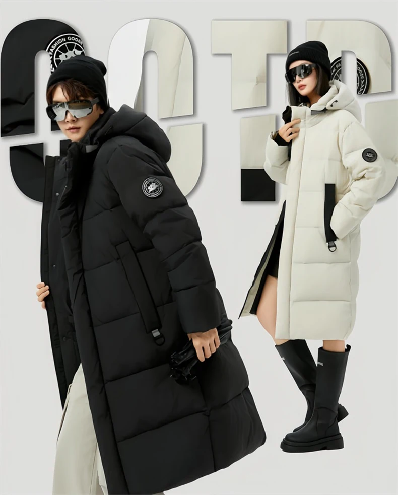 Winter Long Down Jacket Women Windbreaker Jacket Fashion Couple Down Coat Warm Hooded Thick Winter Windproof Waterproof Men Coat