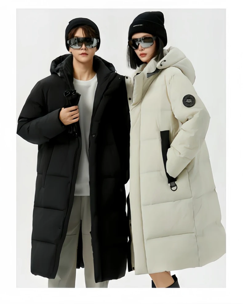 Winter Long Down Jacket Women Windbreaker Jacket Fashion Couple Down Coat Warm Hooded Thick Winter Windproof Waterproof Men Coat