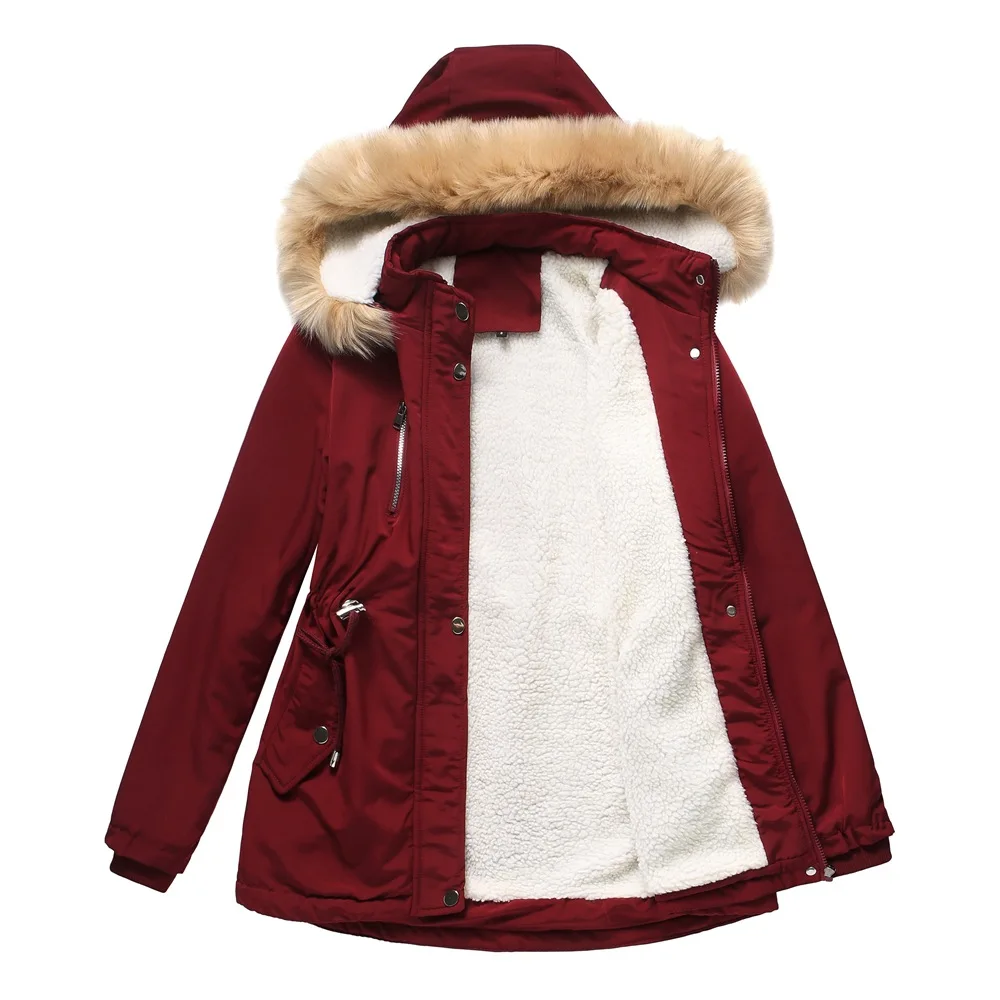 Lamb fleece Women's Winter Down Jacket Coat Parkas Detachable Cap Fur Hooded Woman Clothes Padded Puffer Jacket Outerwear HWY274
