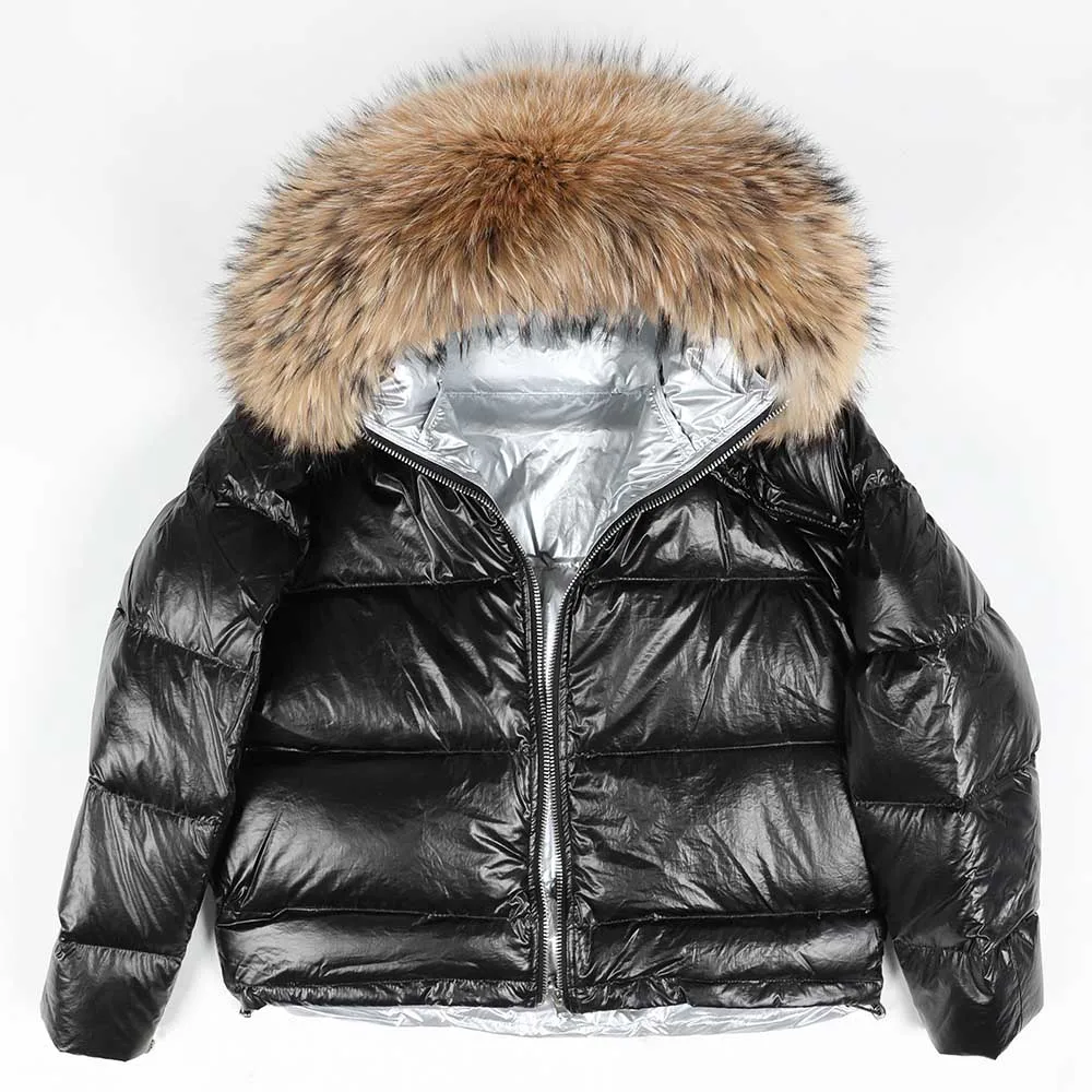Maomaokong Winter Jacket Women Real Fur Coat Parkas Duck Down Lining Coat Real Raccoon Fur Collar Warm Black Streetwear