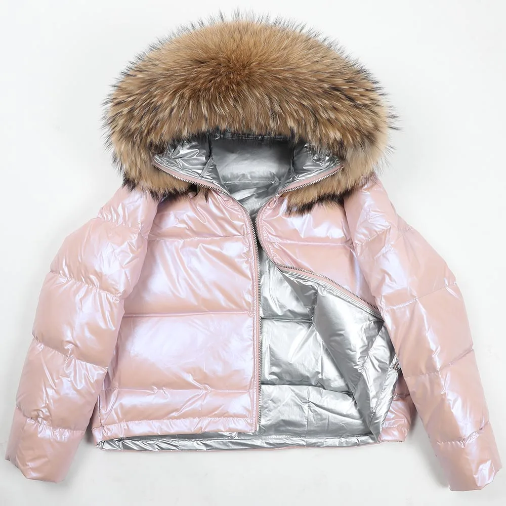 Maomaokong Winter Jacket Women Real Fur Coat Parkas Duck Down Lining Coat Real Raccoon Fur Collar Warm Black Streetwear