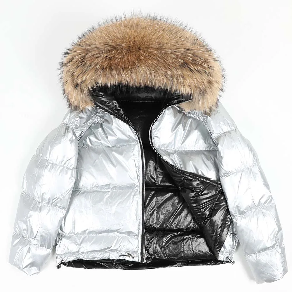 Maomaokong Winter Jacket Women Real Fur Coat Parkas Duck Down Lining Coat Real Raccoon Fur Collar Warm Black Streetwear