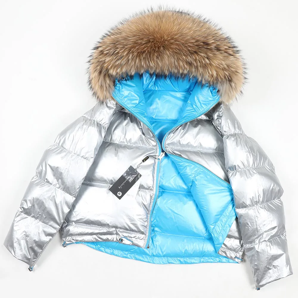 Maomaokong Winter Jacket Women Real Fur Coat Parkas Duck Down Lining Coat Real Raccoon Fur Collar Warm Black Streetwear