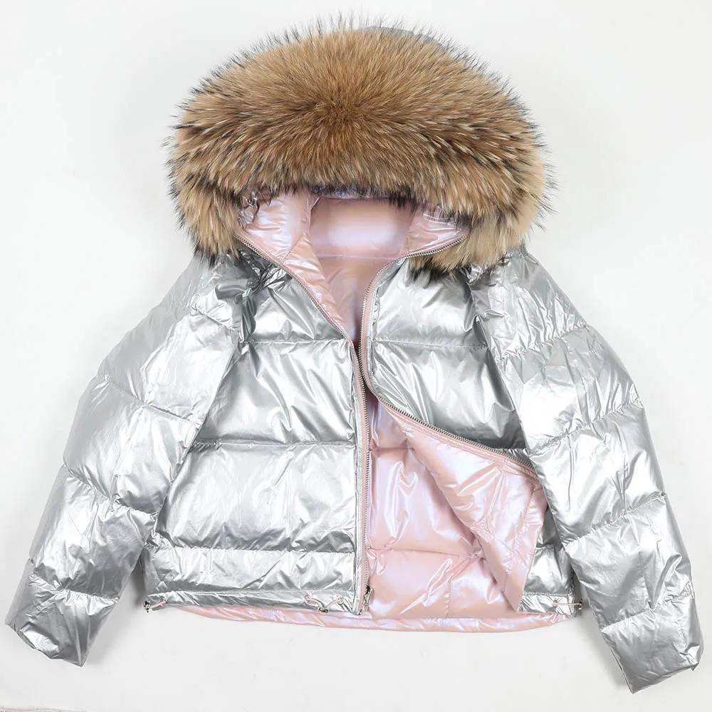 Maomaokong Winter Jacket Women Real Fur Coat Parkas Duck Down Lining Coat Real Raccoon Fur Collar Warm Black Streetwear