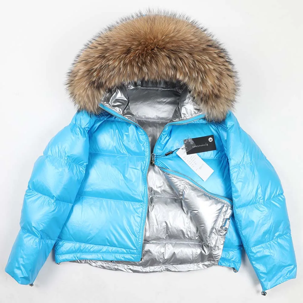 Maomaokong Winter Jacket Women Real Fur Coat Parkas Duck Down Lining Coat Real Raccoon Fur Collar Warm Black Streetwear