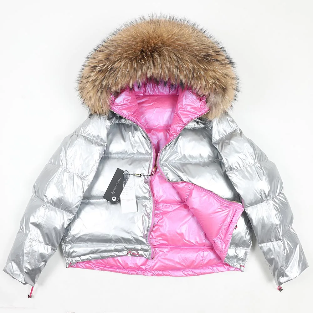 Maomaokong Winter Jacket Women Real Fur Coat Parkas Duck Down Lining Coat Real Raccoon Fur Collar Warm Black Streetwear