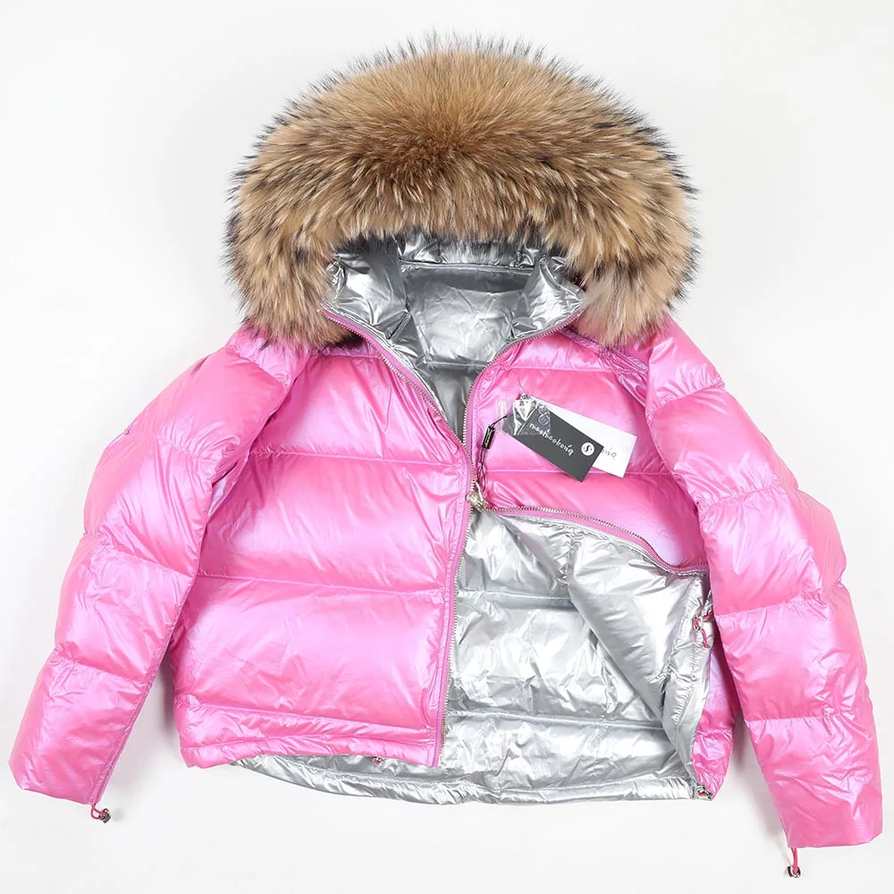 Maomaokong Winter Jacket Women Real Fur Coat Parkas Duck Down Lining Coat Real Raccoon Fur Collar Warm Black Streetwear
