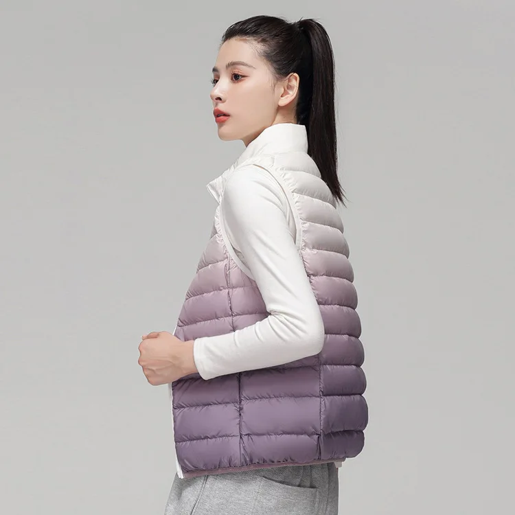 Women Novel Gradient Outwear Vest 90% White Duck Down Ultra Light Vest Female Sleeveless Warm Waistcoat
