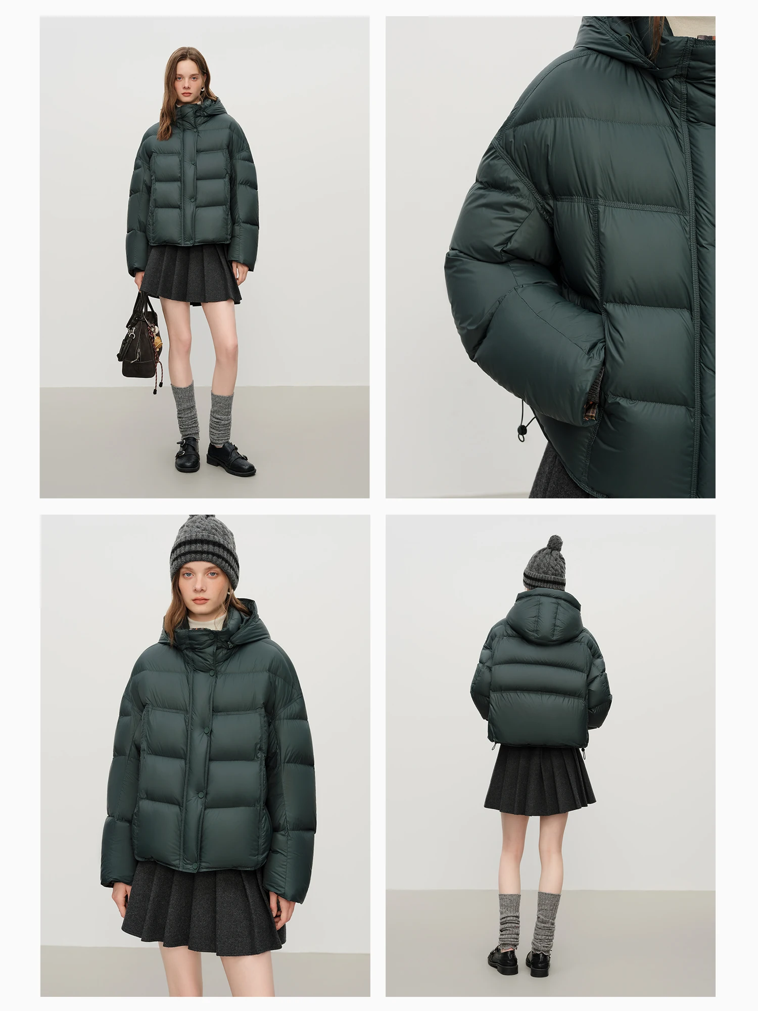 FSLE Winter Women Hooded Short Puffer Jacket Downcoat Bubble Style Thick Warm Coat Oversize Short Quilted Outerwear Duckdown