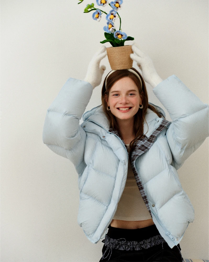 FSLE Winter Women Hooded Short Puffer Jacket Downcoat Bubble Style Thick Warm Coat Oversize Short Quilted Outerwear Duckdown