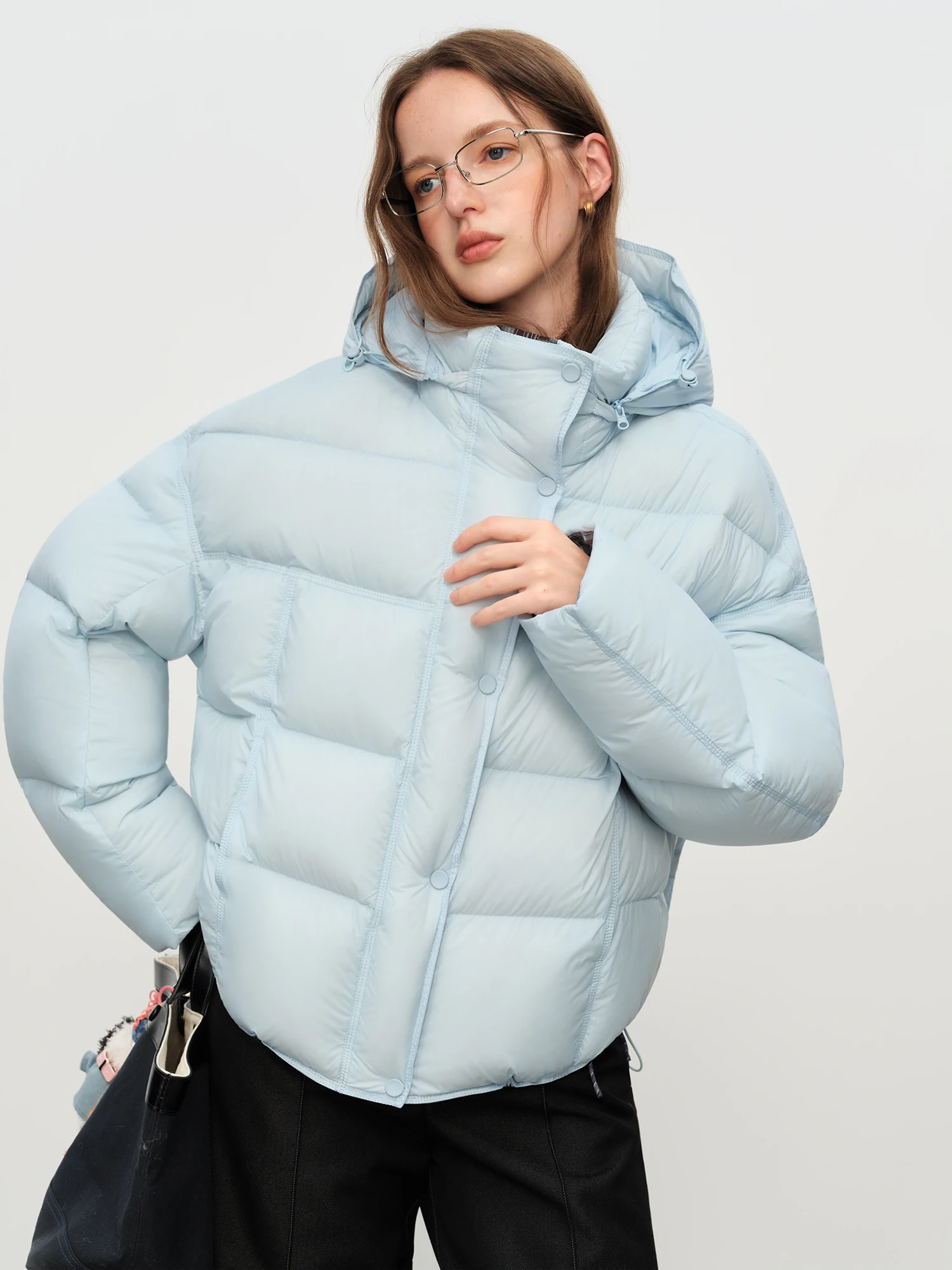 FSLE Winter Women Hooded Short Puffer Jacket Downcoat Bubble Style Thick Warm Coat Oversize Short Quilted Outerwear Duckdown