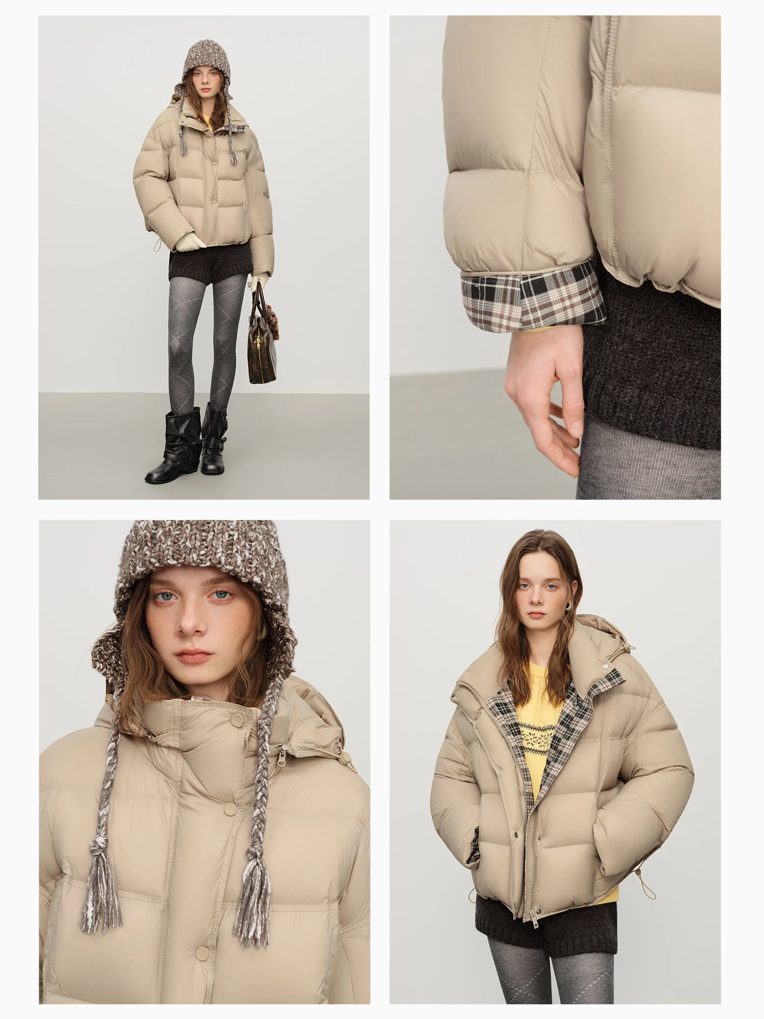 FSLE Winter Women Hooded Short Puffer Jacket Downcoat Bubble Style Thick Warm Coat Oversize Short Quilted Outerwear Duckdown