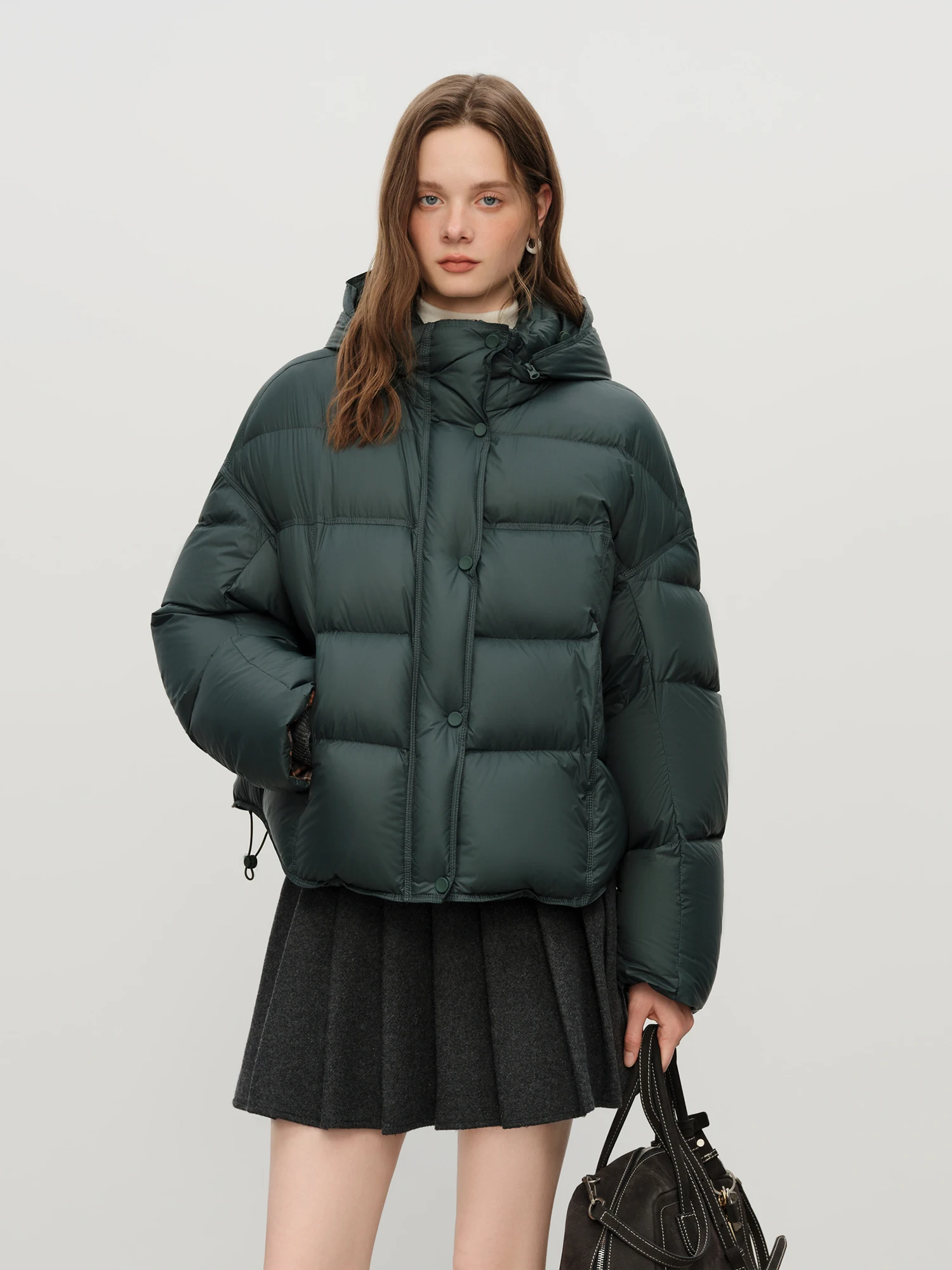 FSLE Winter Women Hooded Short Puffer Jacket Downcoat Bubble Style Thick Warm Coat Oversize Short Quilted Outerwear Duckdown