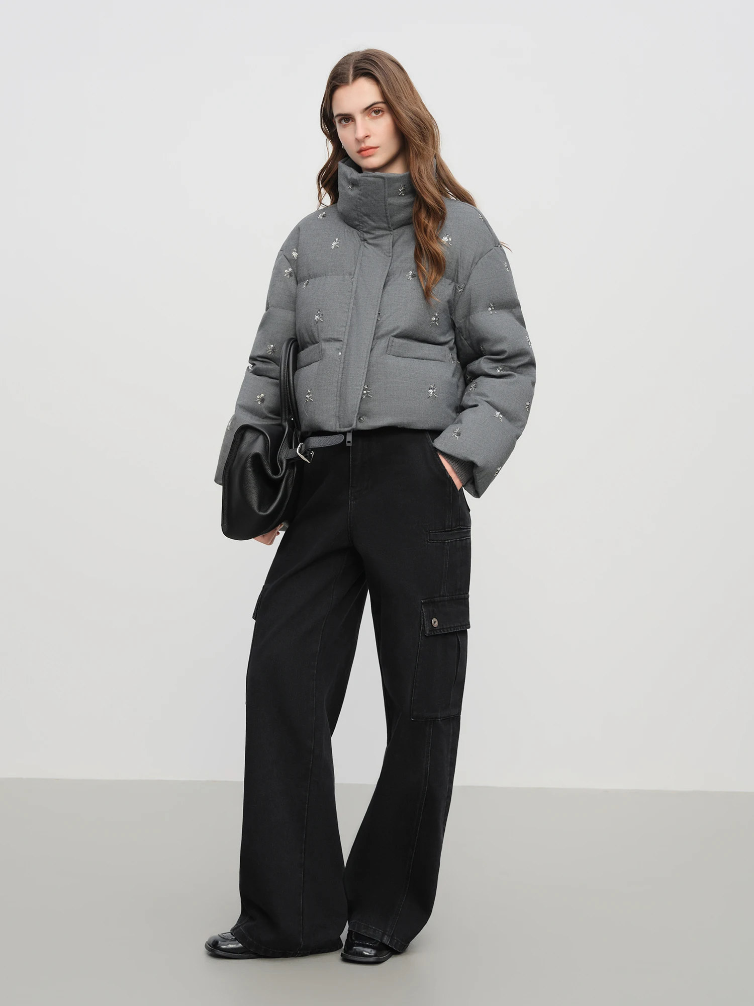 FSLE【Premium Series】Beaded Short Puffer Down Vest Women Autumn Winter Quilted Down Jacket Down Gilet Coat Outdoor Streetwear