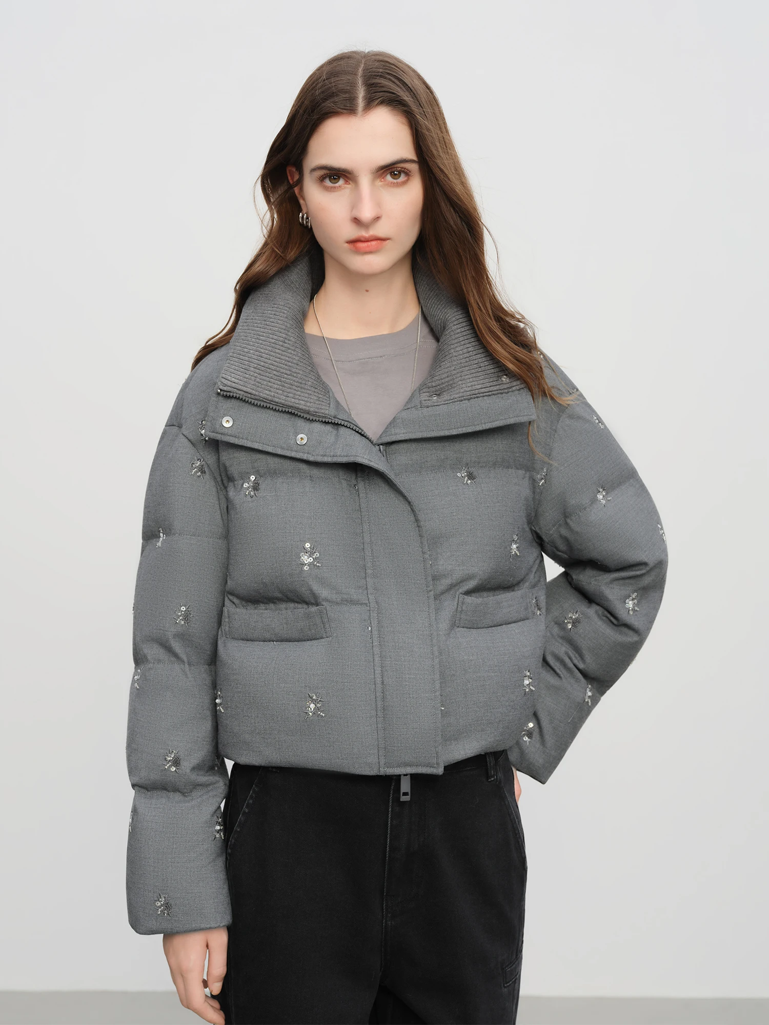 FSLE【Premium Series】Beaded Short Puffer Down Vest Women Autumn Winter Quilted Down Jacket Down Gilet Coat Outdoor Streetwear
