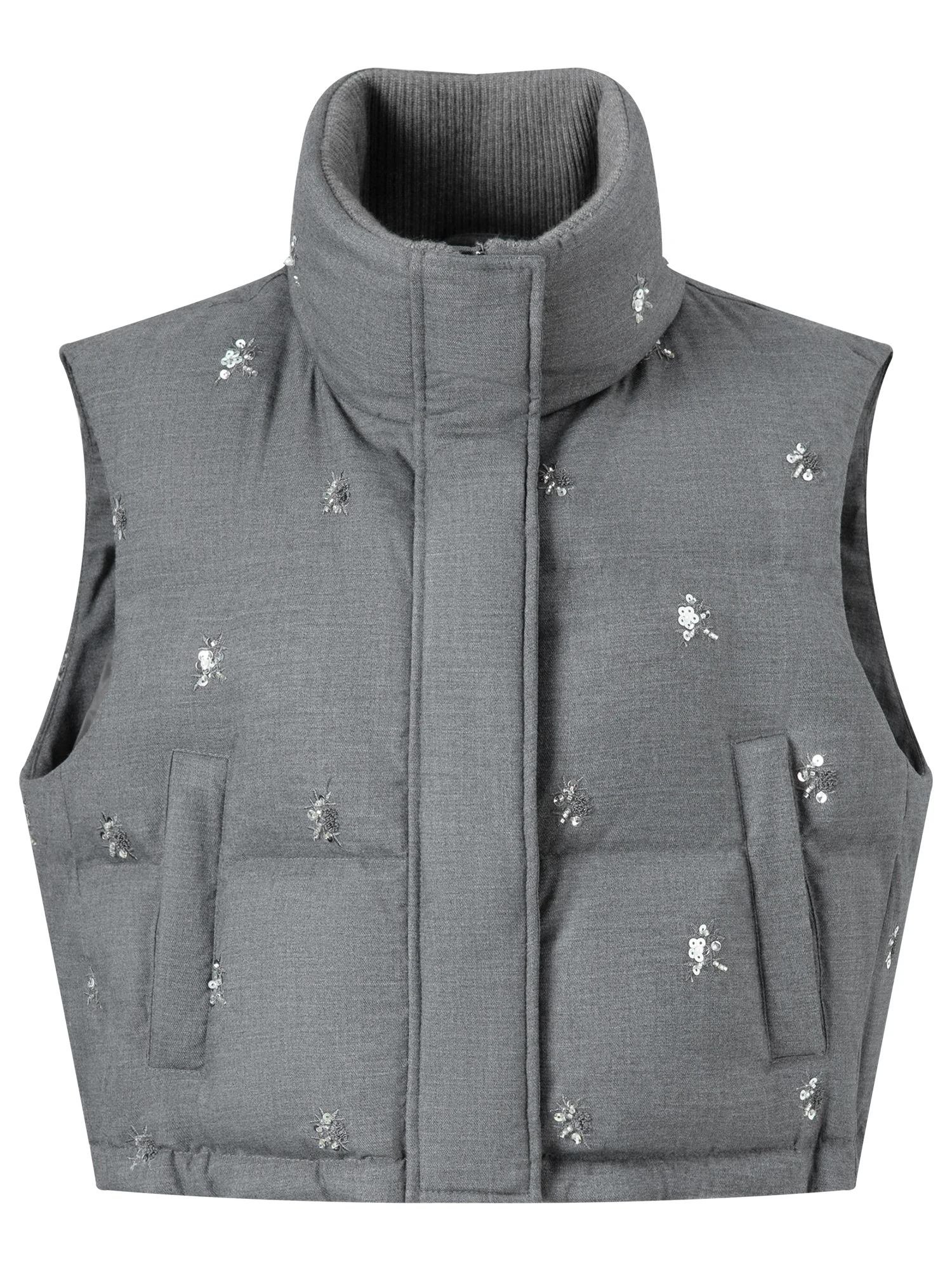 FSLE【Premium Series】Beaded Short Puffer Down Vest Women Autumn Winter Quilted Down Jacket Down Gilet Coat Outdoor Streetwear