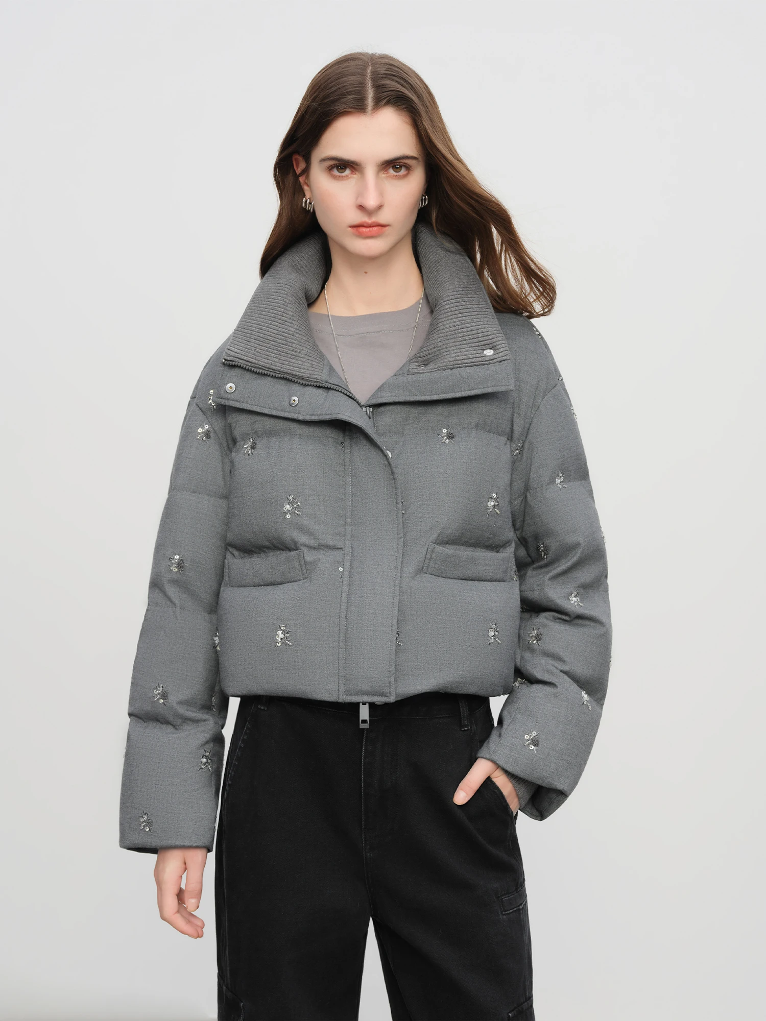 FSLE【Premium Series】Beaded Short Puffer Down Vest Women Autumn Winter Quilted Down Jacket Down Gilet Coat Outdoor Streetwear