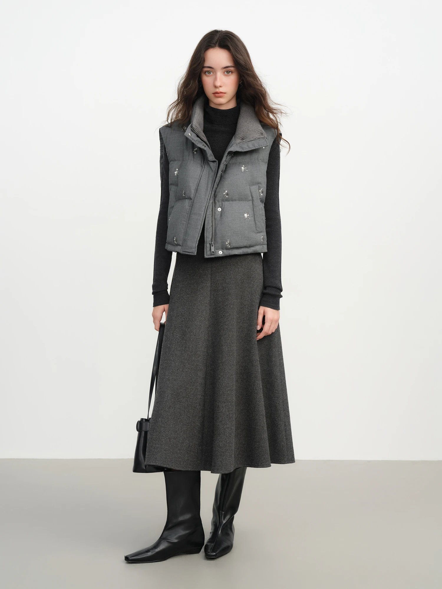 FSLE【Premium Series】Beaded Short Puffer Down Vest Women Autumn Winter Quilted Down Jacket Down Gilet Coat Outdoor Streetwear