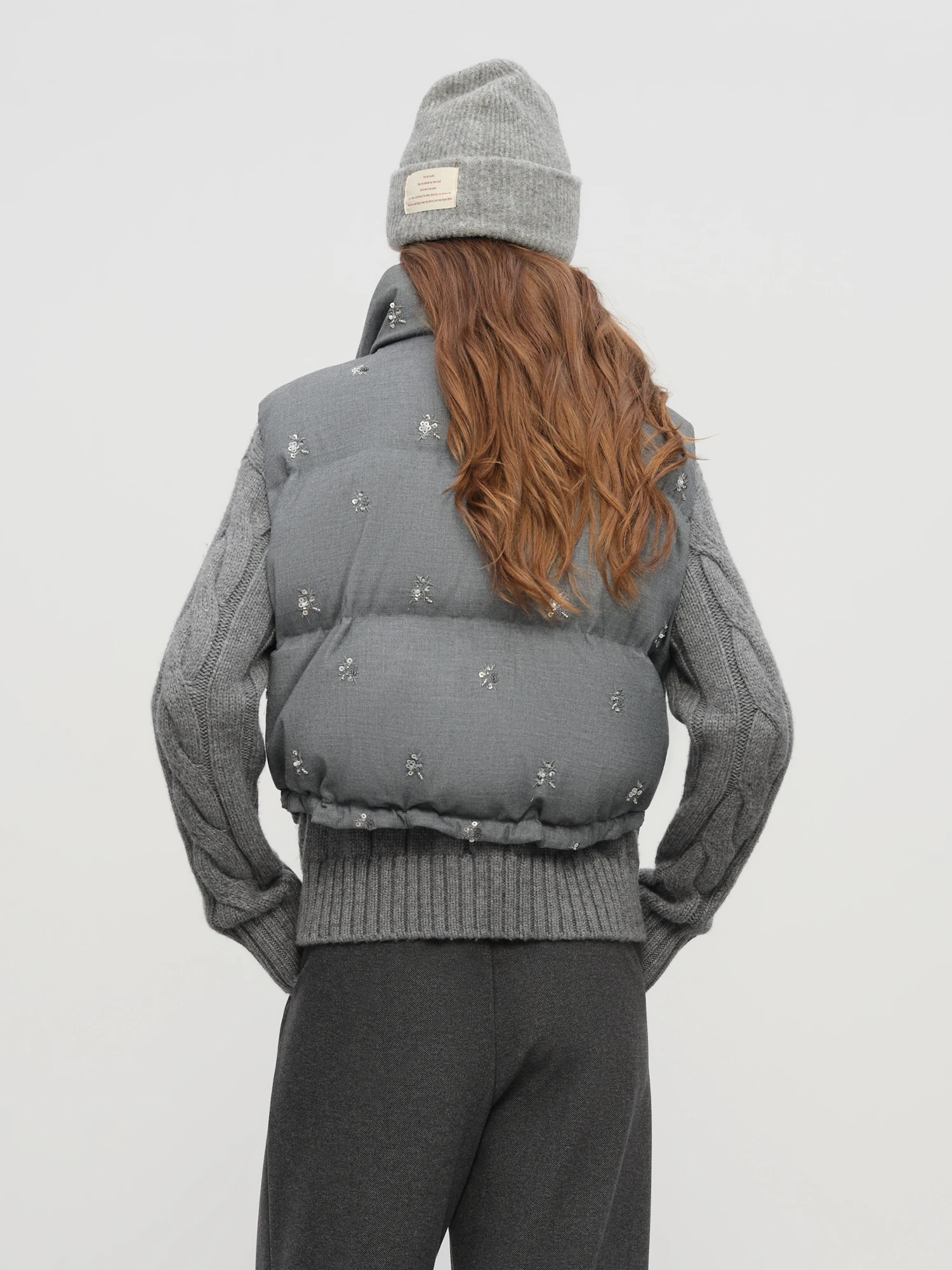 FSLE【Premium Series】Beaded Short Puffer Down Vest Women Autumn Winter Quilted Down Jacket Down Gilet Coat Outdoor Streetwear