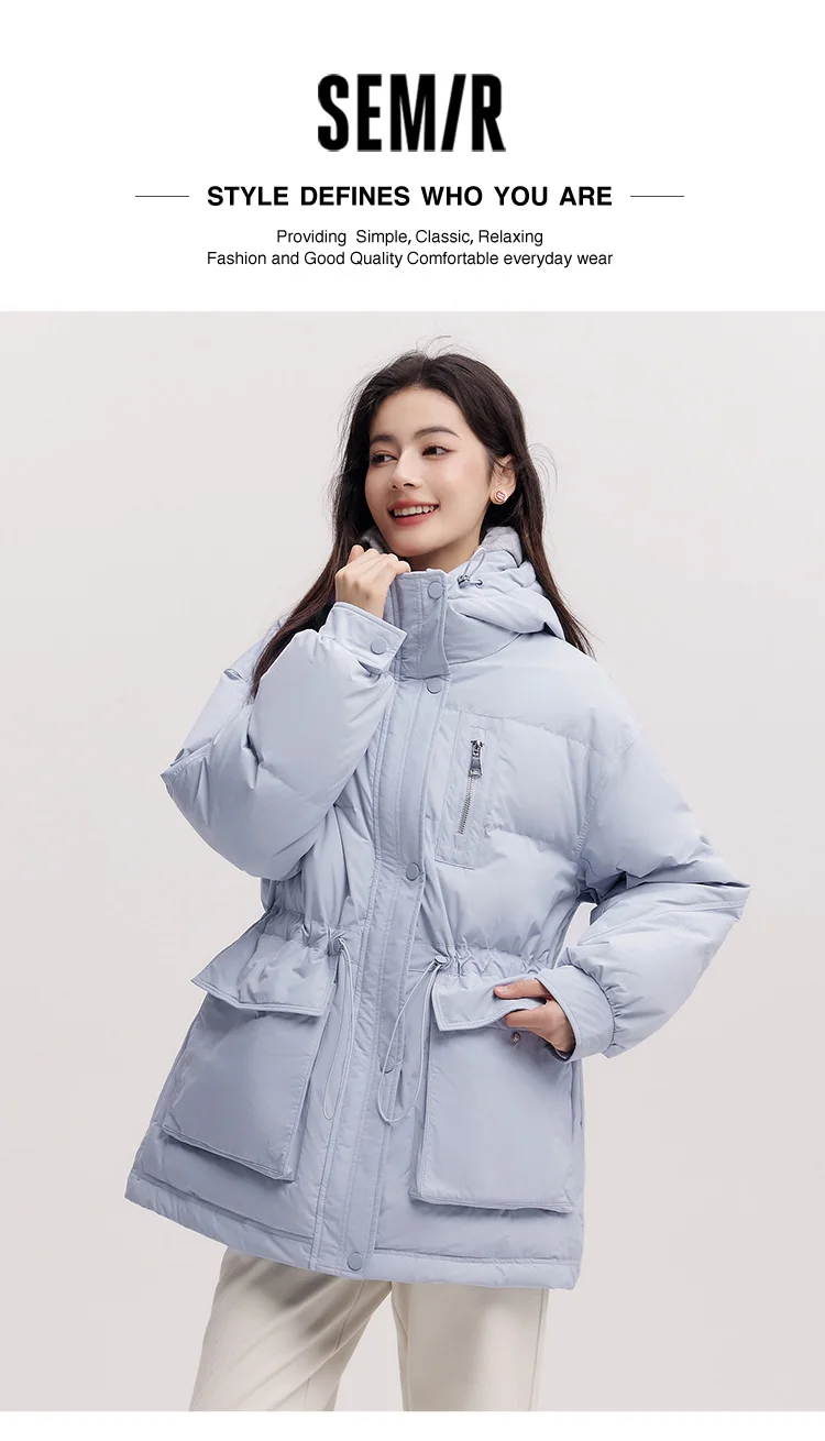 Semir Mid-Length Down Jacket Women Hooded Loose Fit Waist 2026 New Winter korean popular women's clothes