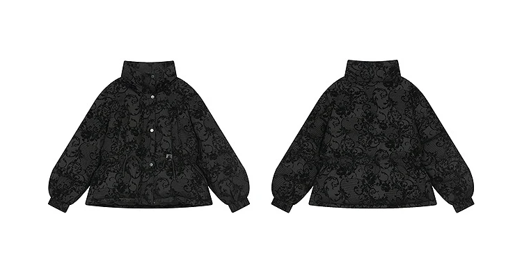 ELFSACK 2025 Puffy Down Coat Women Jacquard Embroidery Waist Gathered Gothic Royal Vintage Y2K Winter Long Puffer Jacket