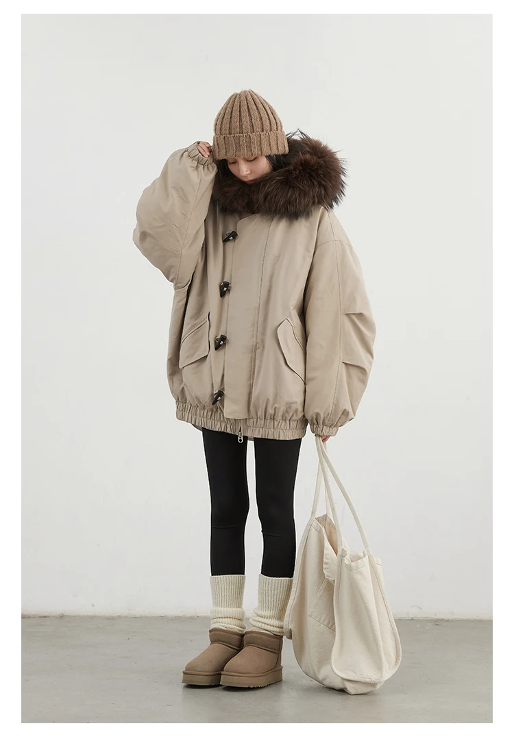 CHIC VEN Korean Women Down Coats Loose Casual Hooded Female Down Jacket Horn Button 90 White Duck Down Jacket Winter 2025