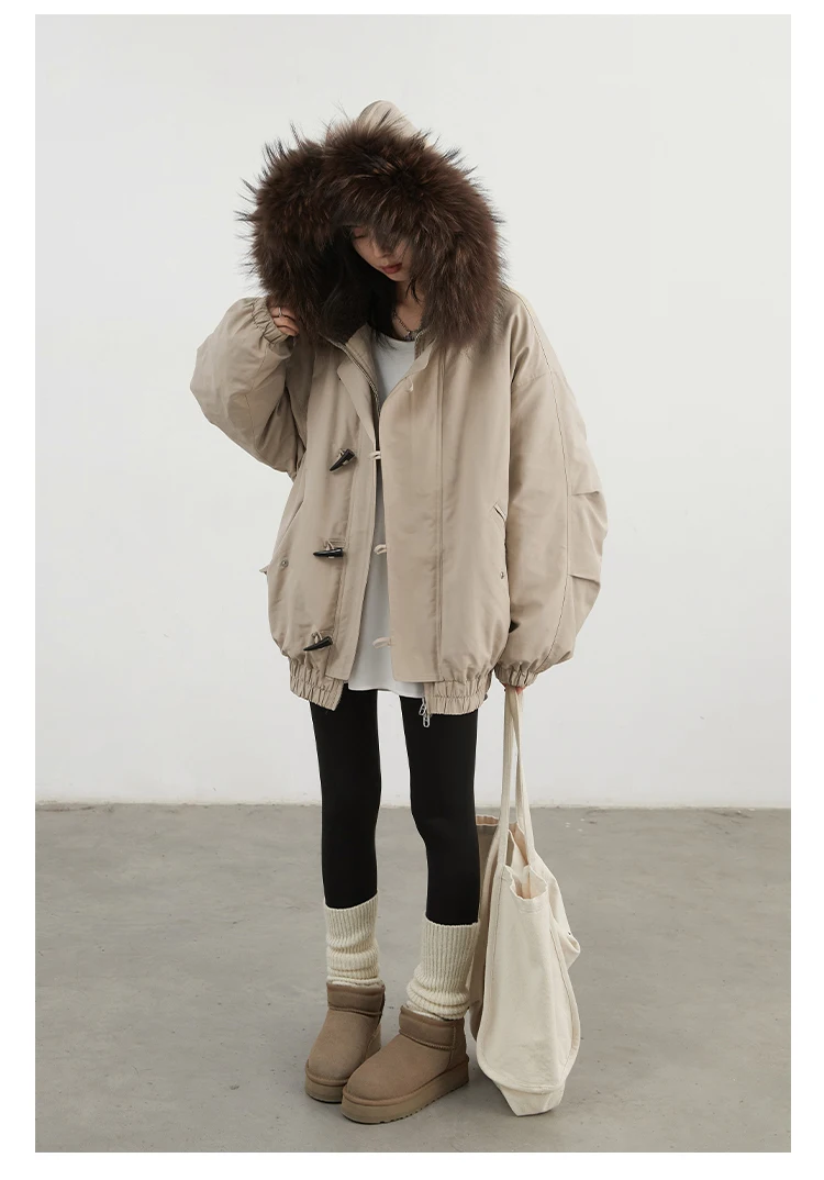 CHIC VEN Korean Women Down Coats Loose Casual Hooded Female Down Jacket Horn Button 90 White Duck Down Jacket Winter 2025