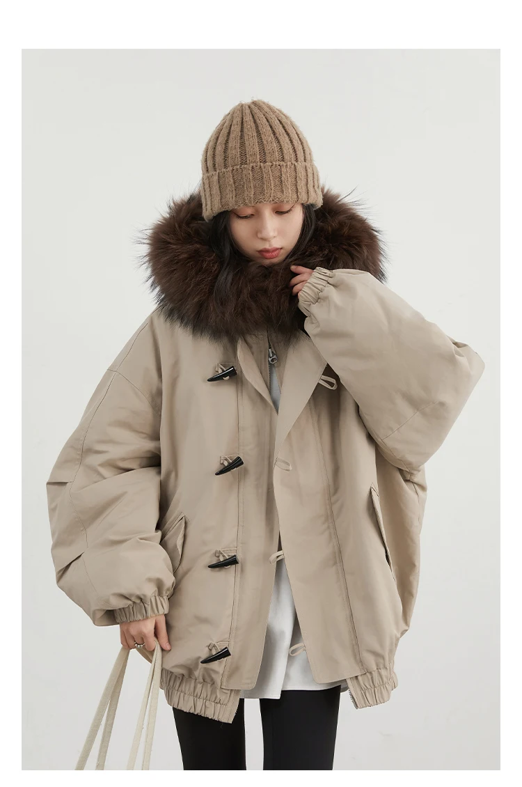 CHIC VEN Korean Women Down Coats Loose Casual Hooded Female Down Jacket Horn Button 90 White Duck Down Jacket Winter 2025