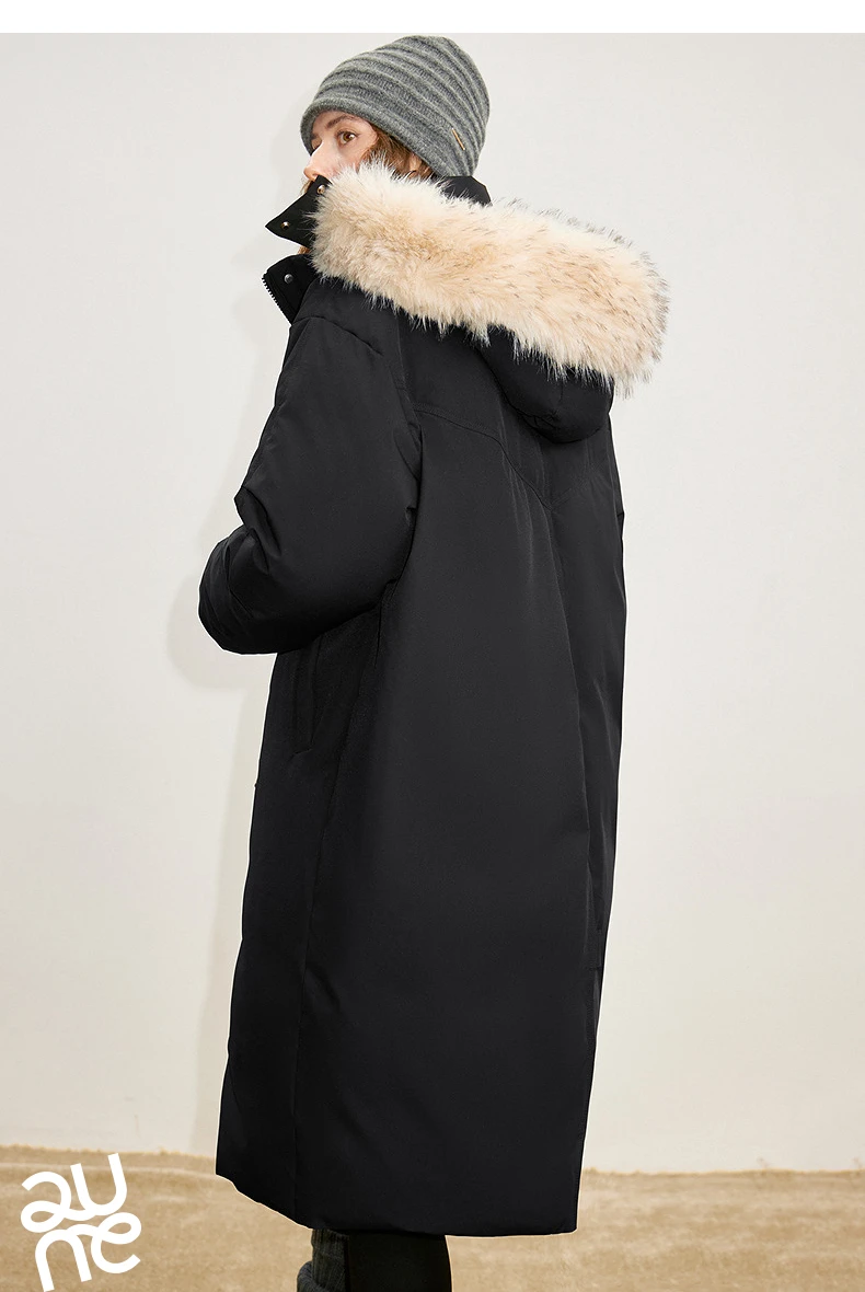 TOYOUTH Women 90% Down Jacket 2025 Winter New Fur Collar Hooded Cow Horn Buckle Three-proof Long Coat
