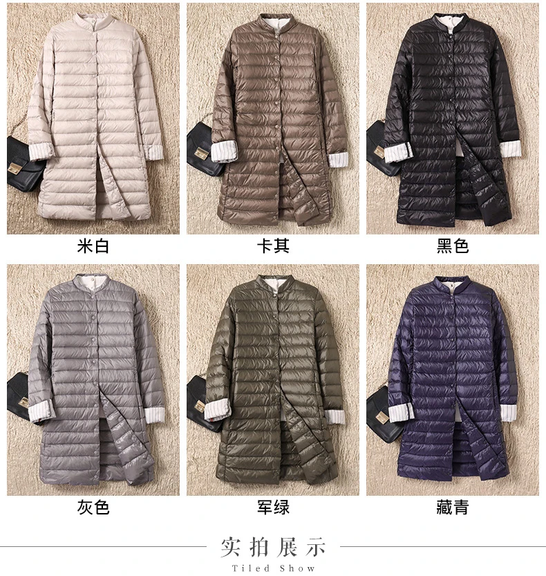 2022 Women Single-breasted Midi Long Coat Autumn Winter Ultra Light Down Coat Parka Female White Duck Down Jacket Outwears SE593