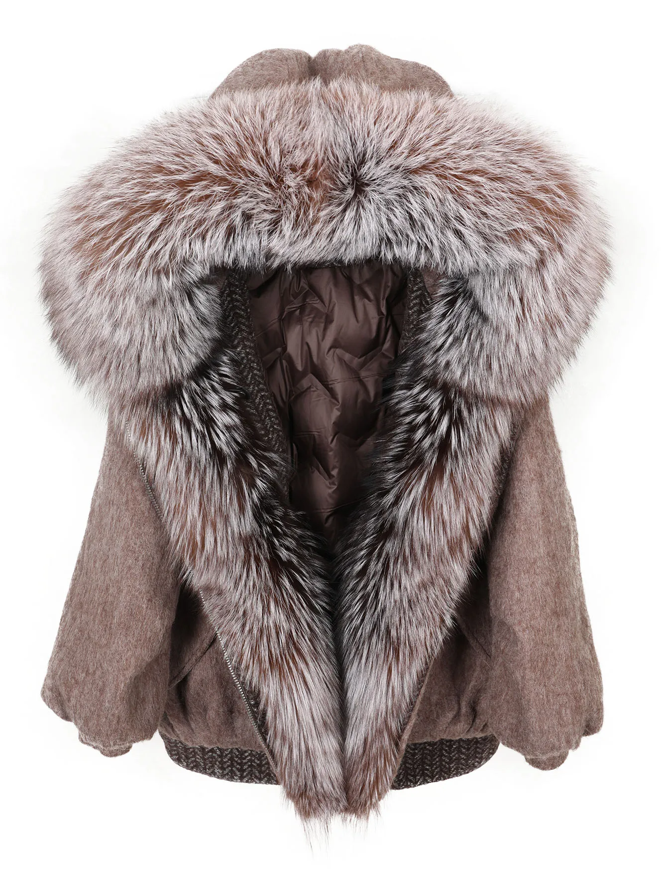 Maomaokong high-end Wool fabric Luxury Women's Big Fox Fur Collar Puffer Jacket Natural Fur down Coat Winter Thickened Warm
