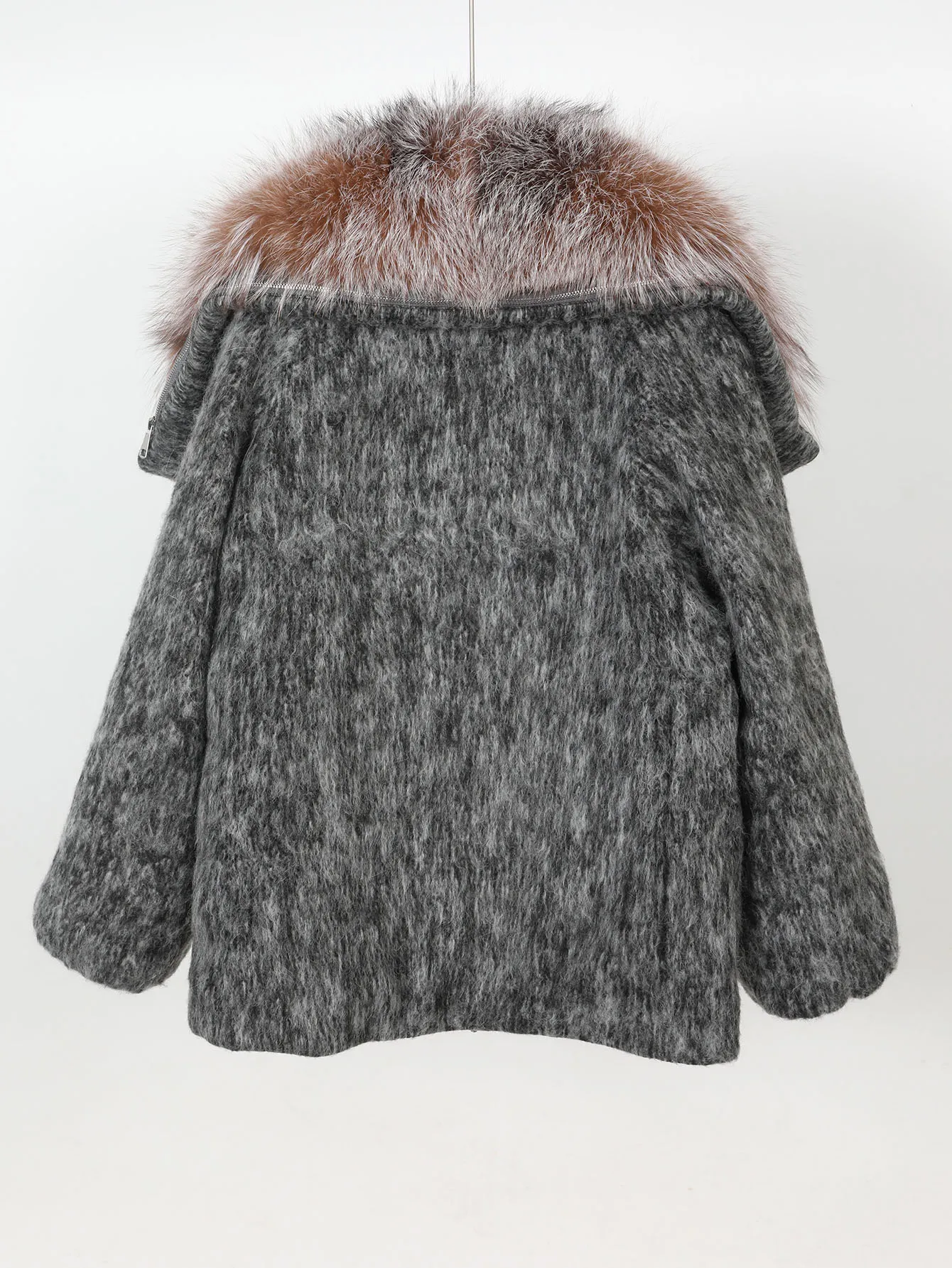 Maomaokong high-end Wool fabric Luxury Women's Big Fox Fur Collar Puffer Jacket Natural Fur down Coat Winter Thickened Warm