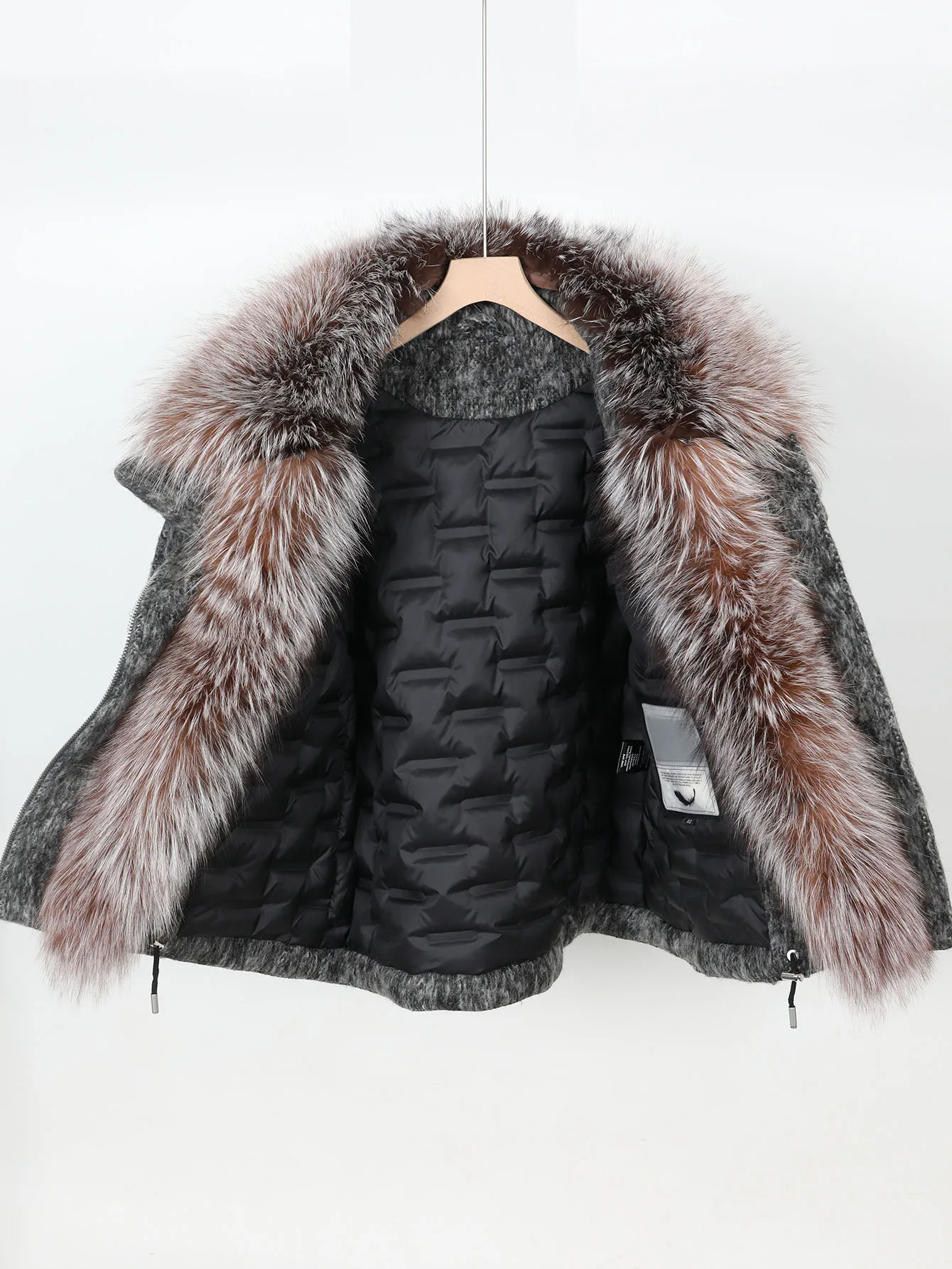 Maomaokong high-end Wool fabric Luxury Women's Big Fox Fur Collar Puffer Jacket Natural Fur down Coat Winter Thickened Warm