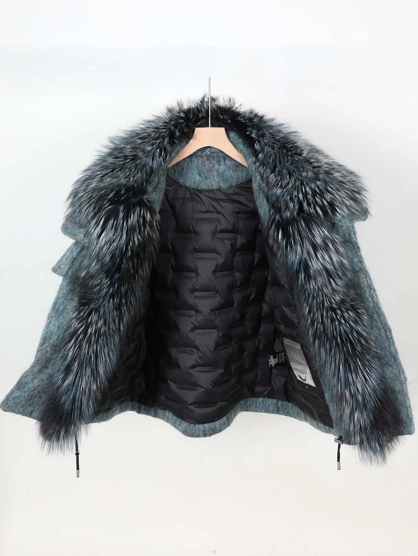 Maomaokong high-end Wool fabric Luxury Women's Big Fox Fur Collar Puffer Jacket Natural Fur down Coat Winter Thickened Warm