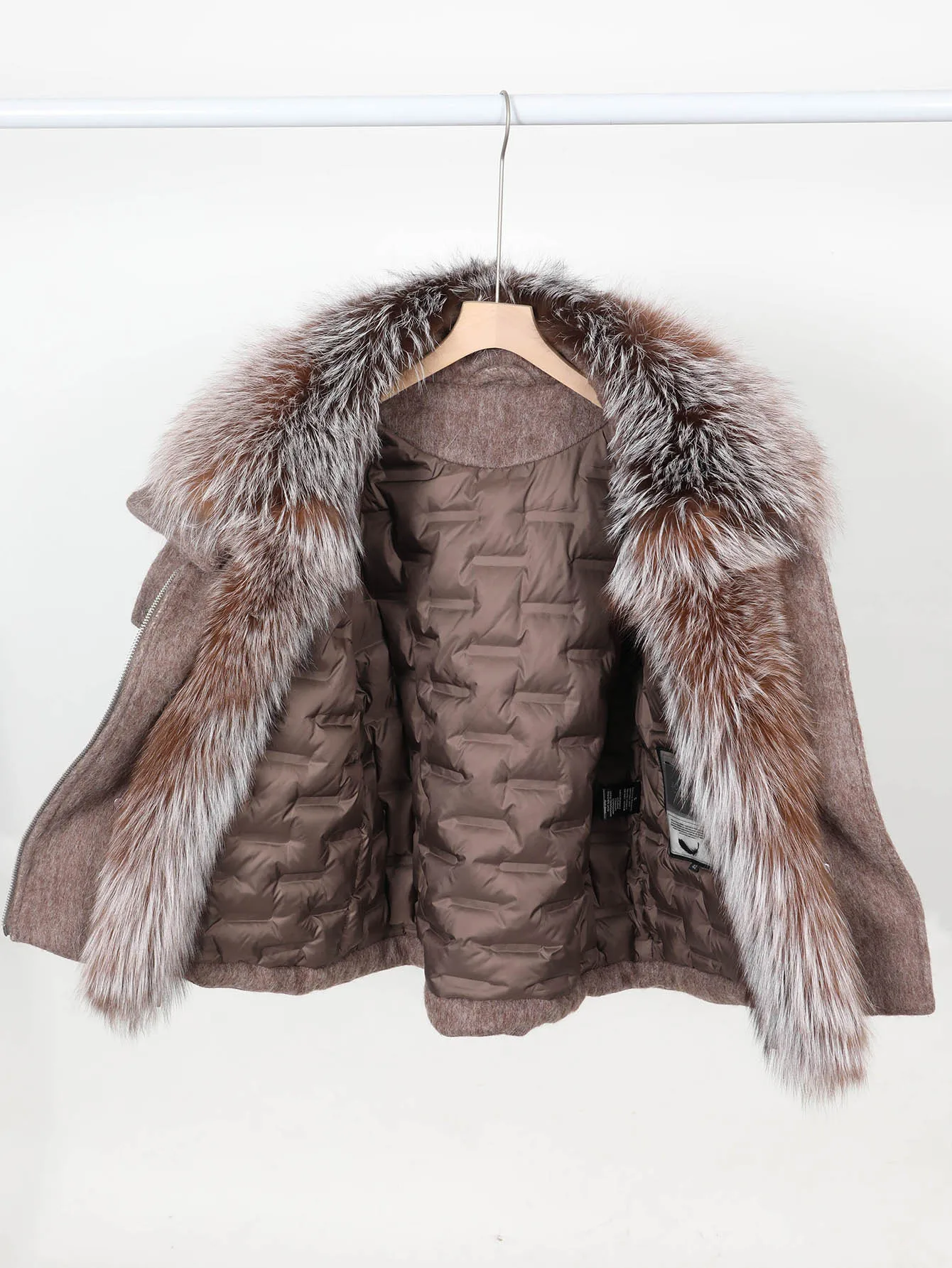 Maomaokong high-end Wool fabric Luxury Women's Big Fox Fur Collar Puffer Jacket Natural Fur down Coat Winter Thickened Warm