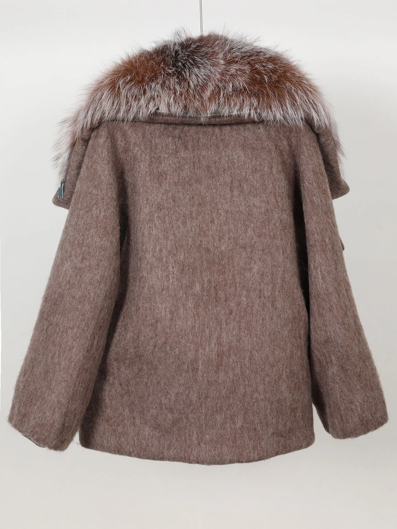 Maomaokong high-end Wool fabric Luxury Women's Big Fox Fur Collar Puffer Jacket Natural Fur down Coat Winter Thickened Warm