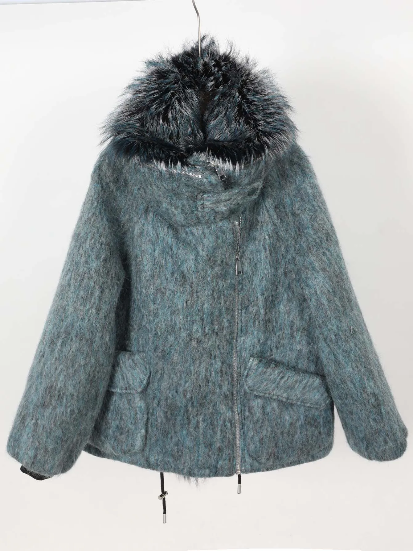 Maomaokong high-end Wool fabric Luxury Women's Big Fox Fur Collar Puffer Jacket Natural Fur down Coat Winter Thickened Warm