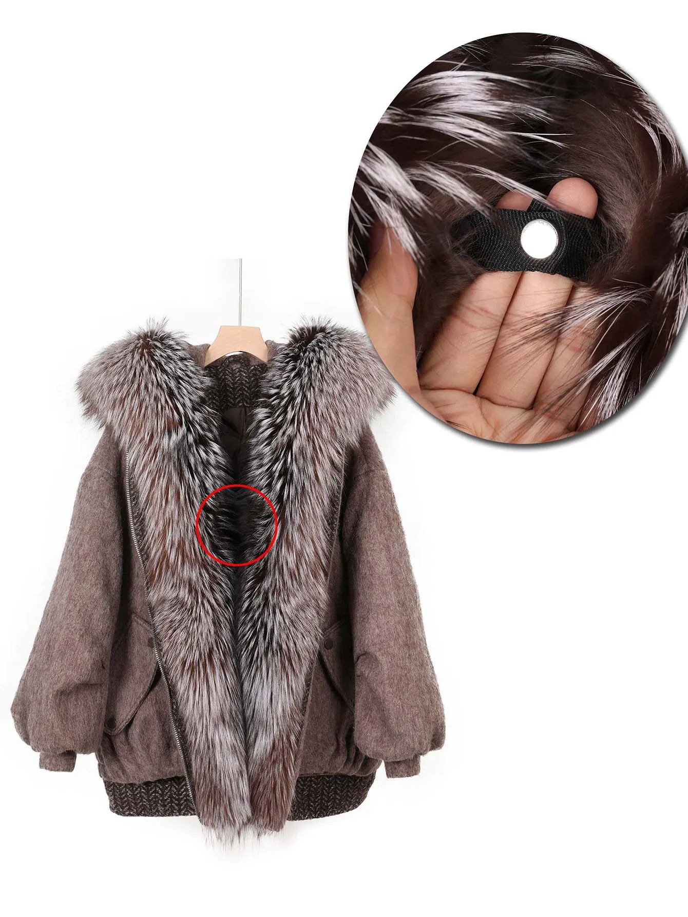 Maomaokong high-end Wool fabric Luxury Women's Big Fox Fur Collar Puffer Jacket Natural Fur down Coat Winter Thickened Warm